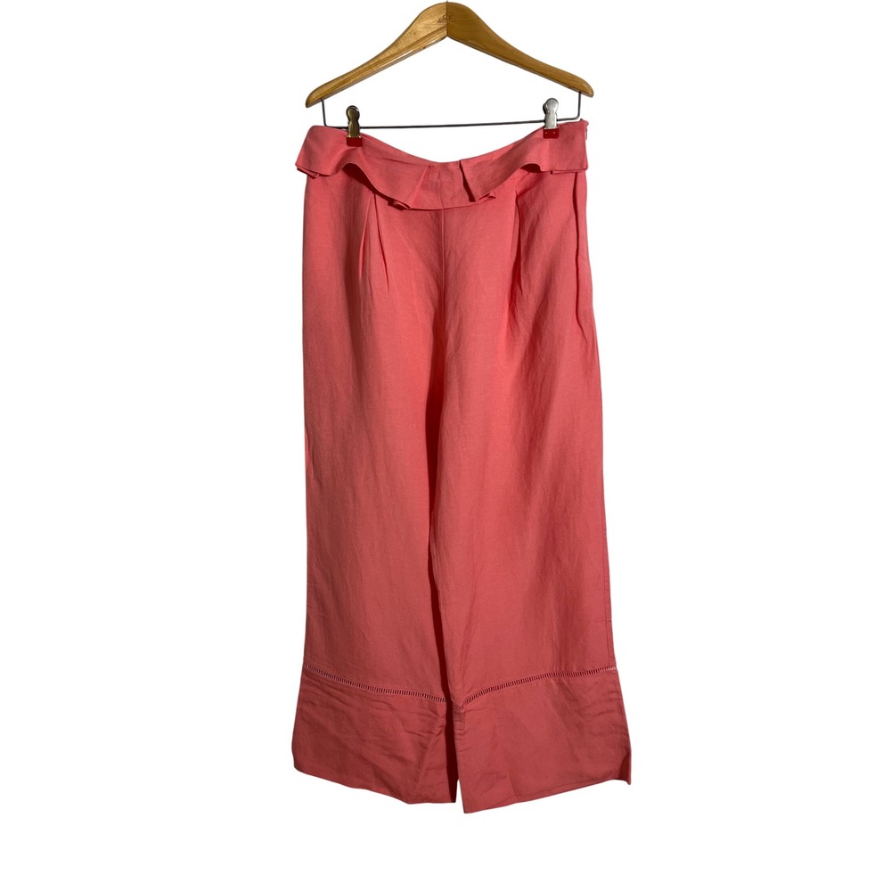 CULT GAIA High Waist Linen Cropped Wide Leg Pant in Magnolia - Picture 3 of 12
